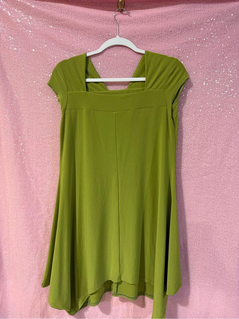Sympli Olive Green Asymmetrical Swing Dress O3